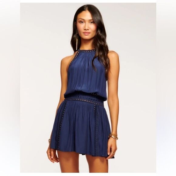 Ramy Brooke BAILEY HIGH NECK MINI DRESS IN SPRING NAVY XXS NWT - Picture 2 of 11